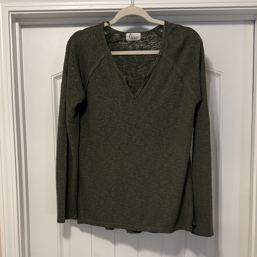 Charisma Olive Long Sleeve V-Neck Top